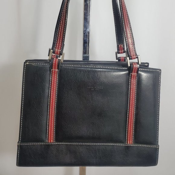 Kate Spade New York Handbag Black leather with red straps with white stitching - Picture 1 of 13